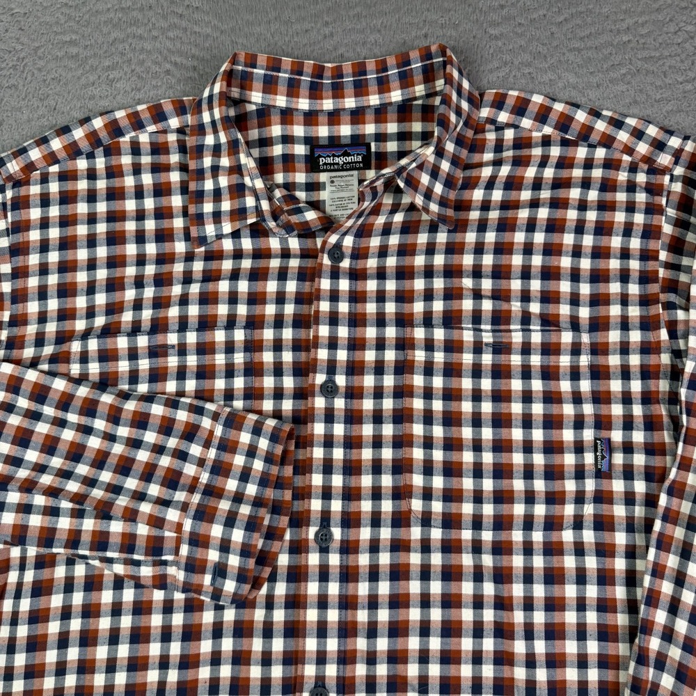 Patagonia Shirt Mens L Red Blue Plaid Long Sleeve Pima Cotton 53837 Button Up
